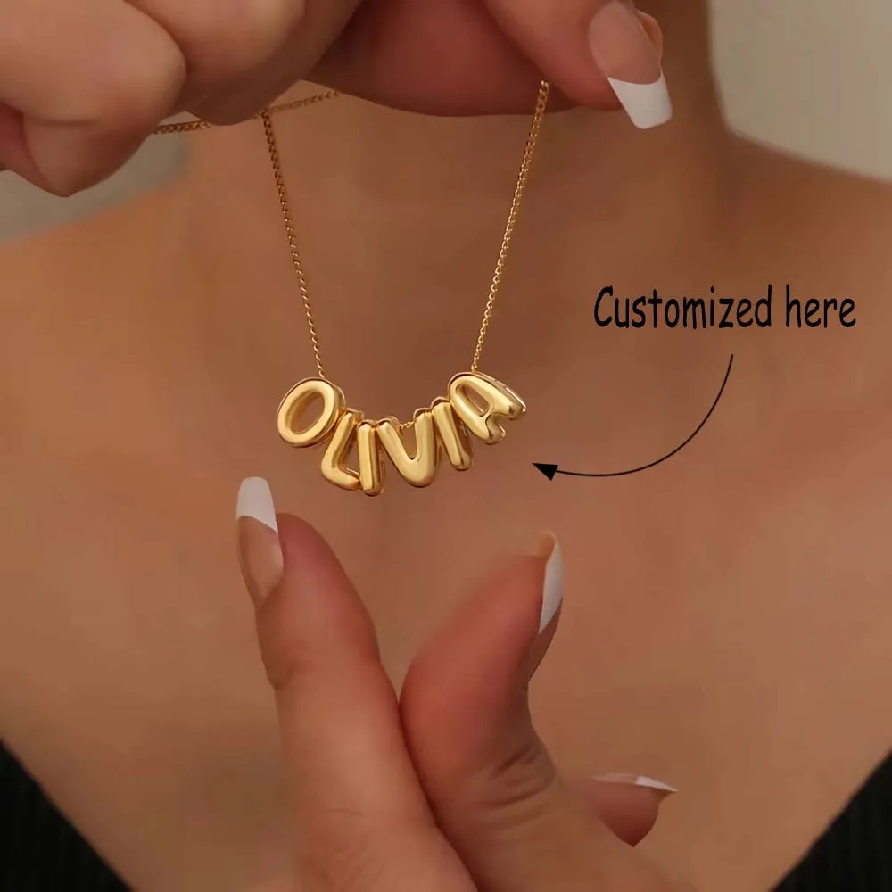 New Bubble Custom 3D Bubble Letters Balloon Name Necklaces for Women Girls Gold Color Personalized Jewelry Gift