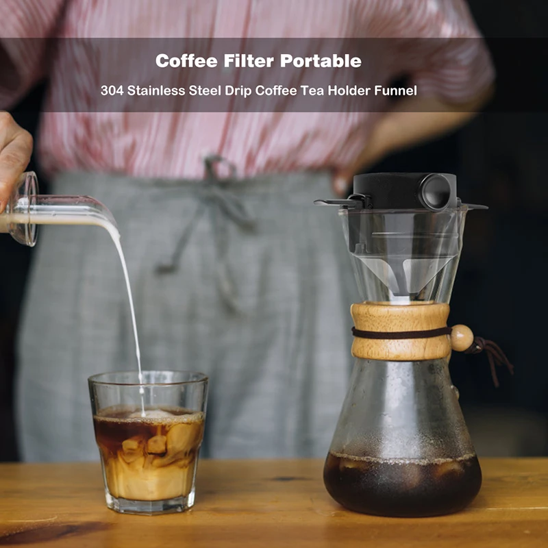 Portable Coffee Filter Stainless Steel Drip Coffee Tea Holder Reusable Paperless Pour Over Foldable Coffee Maker Dripper