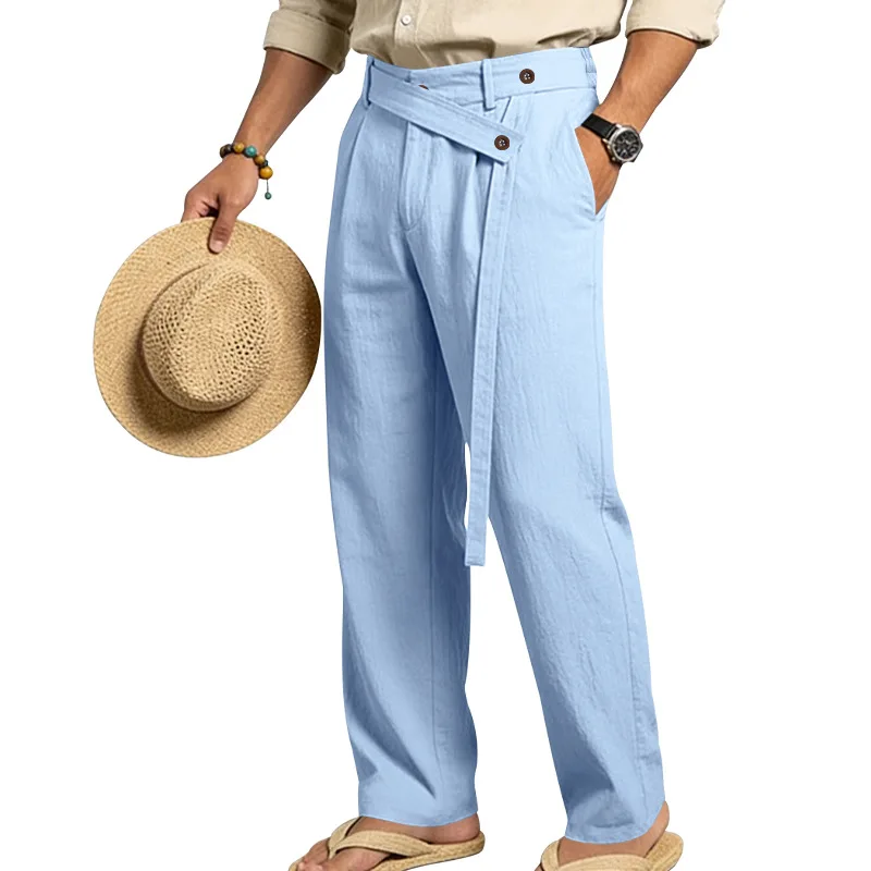 Grenzüberschreitende italienische Neapolitaner Gorger Old Money Style Herren Freizeithose aus Leinen im Commuter-Stil – Detail 15