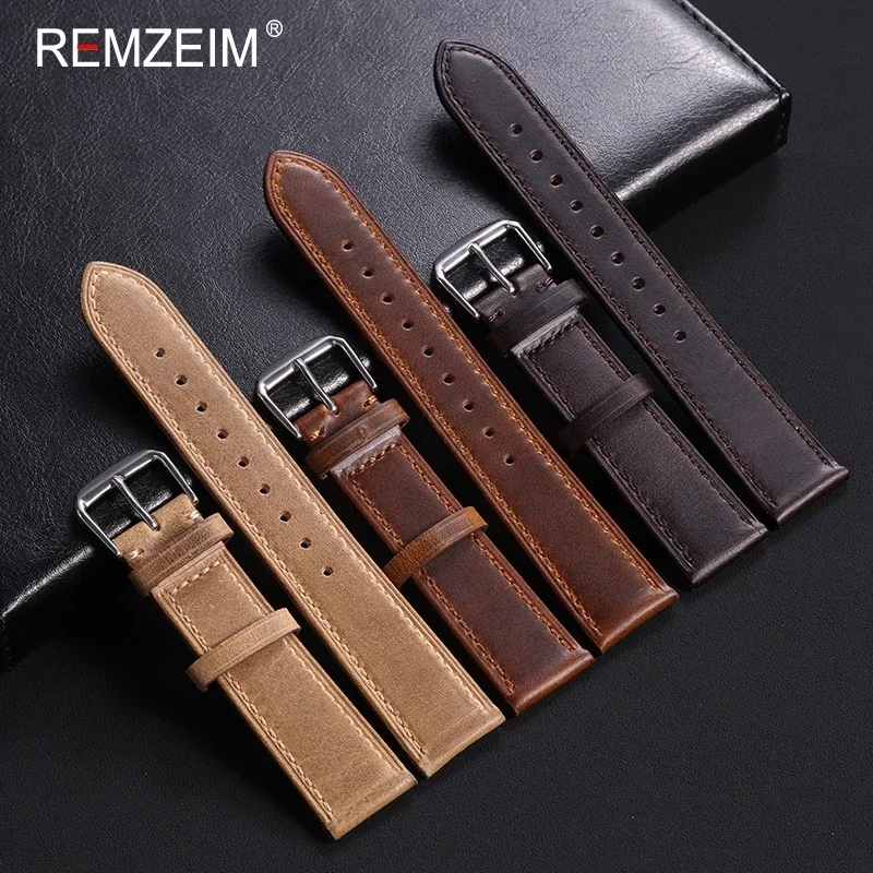 Retro Oil Wax Discoloration Leather Watch Straps 18mm 19mm 20mm 21mm 22mm Wrist Bracelets Women's and Men's Business Watchband