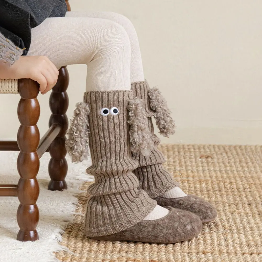 Retro Puppy Kids Leg Warmers Solid Color Thickened Lolita Long Socks Knitted Keep Warm Mid-Calf Sock Autumn Winter