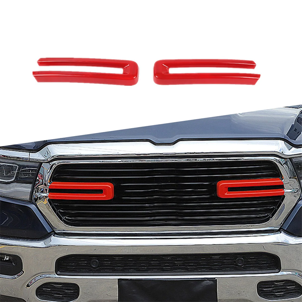 1Pair Car Front Racing Grille Trim Cover for Dodge Ram 1500 2500 3500 4500 2018-2021 Center Mesh Insert Decoration