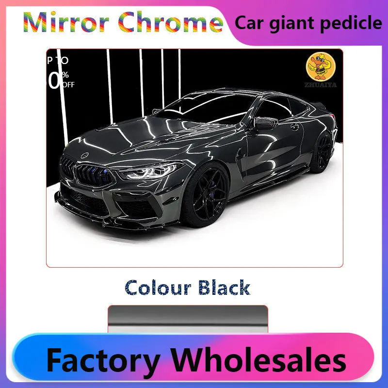 

1.52X18M Stretchable Black Mirror Chrome Vinyl Wrap Self-Adhesive Film Decal Air-Release Bubble Free DIY Car Wrapping Roll