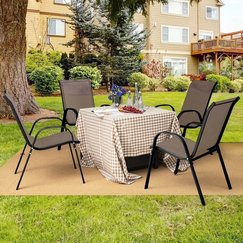 Set of 4 Patio Chairs, Outdoor Stackable Dining Chairs w/Armrests, Heavy Duty Rustproof Steel Frame, Lawn Chairs