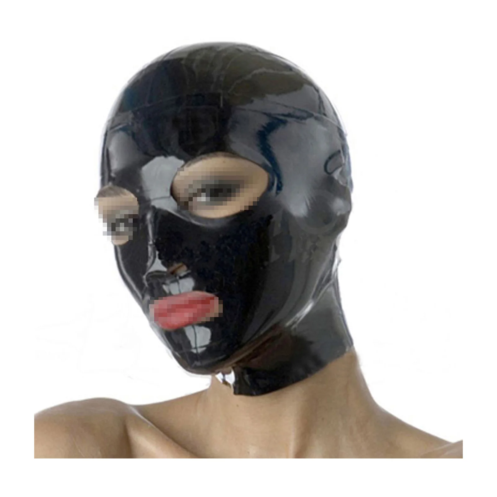 

MONNIK Realistic Black Latex Mask Rubber Unisex Hood Open Eyes&Mouth Unique Sexy Wear for Party Catsuit Party Halloween