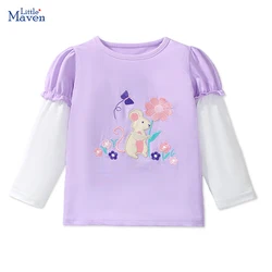 Little maven Kids Clothes Autumn Cute Butterfly Tops Cotton Baby Girls Clothing Embroidery Cartoon Mouse Long Sleeves T-shirts