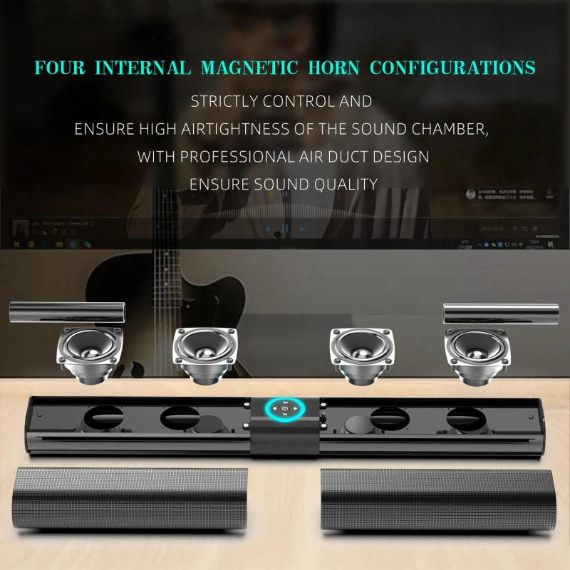 แถบเสียงแบบพกพาไร้สายลําโพงบลูทูธทีวีติดผนัง Echo ลําโพงโฮมเธียเตอร์ Mega Bass RGB สีโคมไฟเสียง