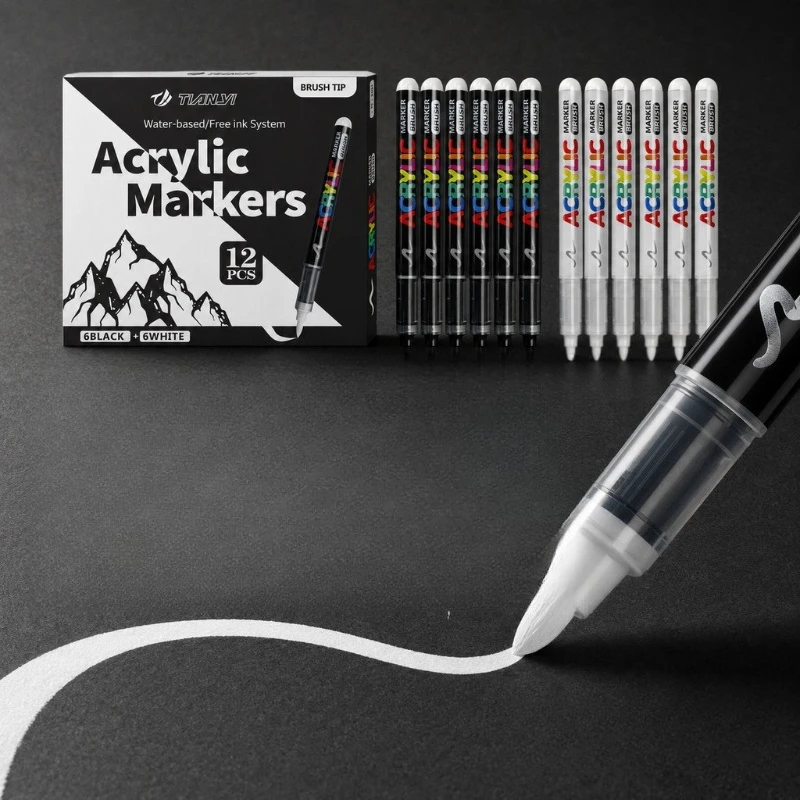 

Snow Color Highlight Pen Black and White Straight Liquid Acrylic Pen Art Special Black Card Hand Account Pen Soft Head Acrylic