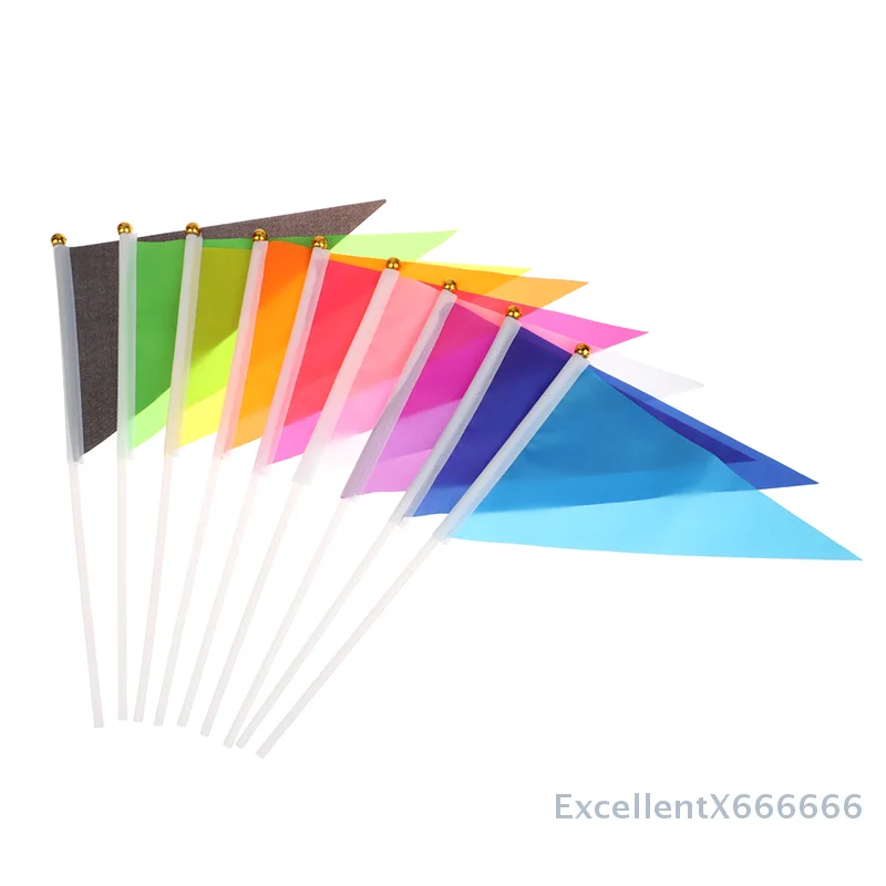 

10Pcs Colorful Triangular Flags With 10 Plastic Flagpoles Hand-Held Small Colorful Flags For Marking Garden Lawn Yard Supplies