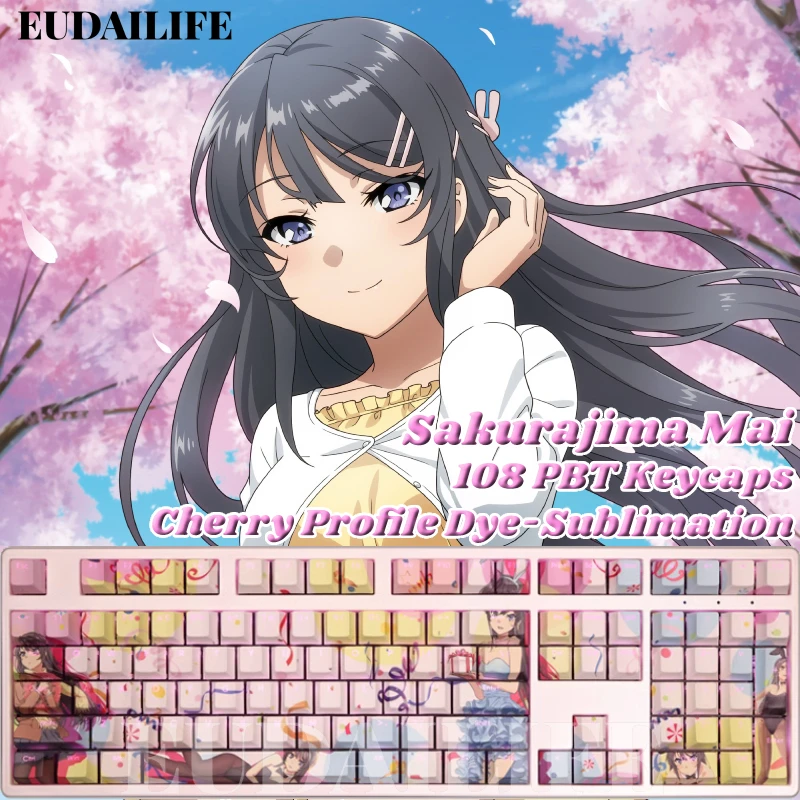 Sakurajima Mai Seishun Buta Bunny Girl 108 Keycap PBT DYE Sublimation Light Transmitting Cherry Key Cover Mechanical Keyboard