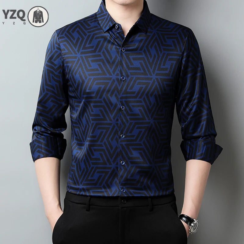 New Men\'s Casual Printed Long Sleeved Lapel Shirt for Spring and Autumn Fashion Comfortable Wrinkle Free Top Without Ironing