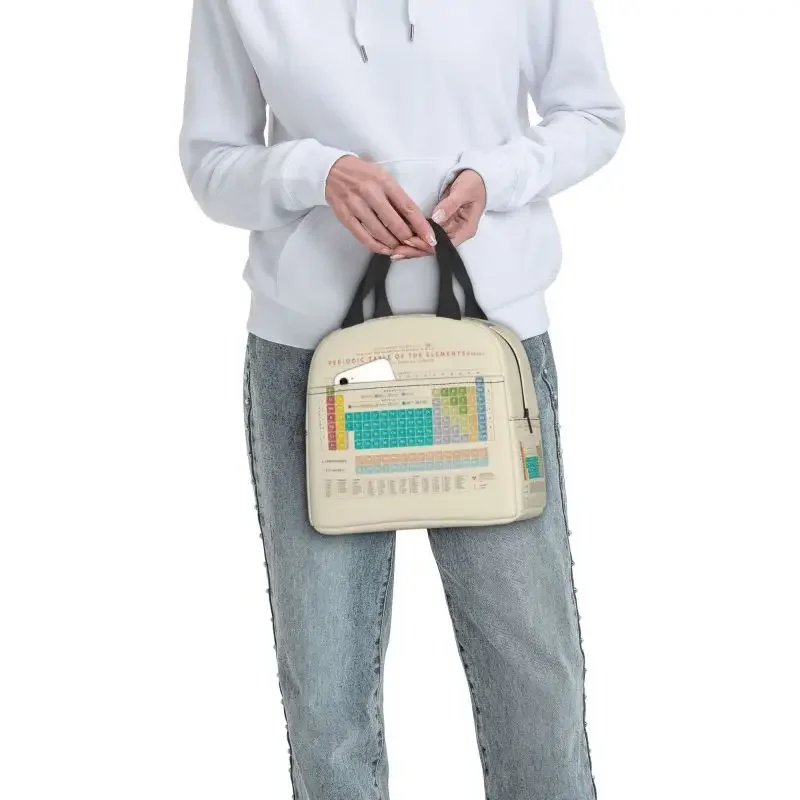 Elements Periodic Table Thermal Insulated Lunch Bag Science Chemistry Chemical Portable Tote for School Storage Food Box