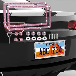 Auto glitter crystal sticker kentekenplaat frame vrouwen auto kentekenplaat frame Auto-onderdelen 12.2*6.3in drie kleuren optioneel