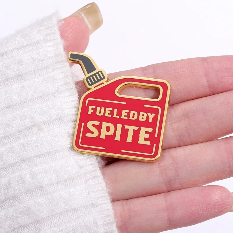 Novelty FUELED BY SPITE Enamel Pin Cartoon Gas Can Metal Badge Brooch for Jewelry Accessory