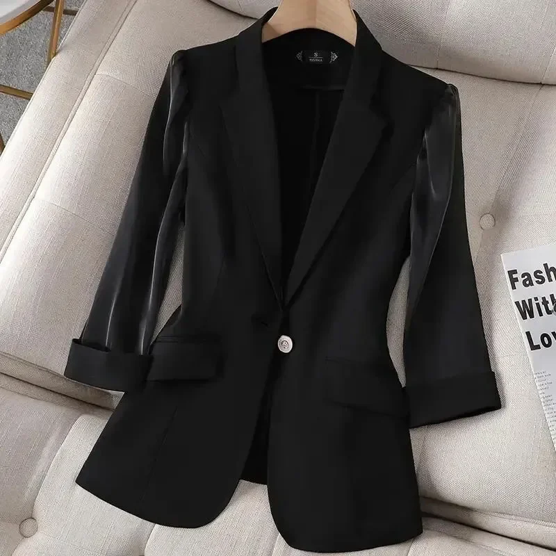 Blazer Pink Casual Thin Coat Women's Summer New Fashion Simple Commuter Korean Design Elegant and Versatile Blazer 2023-RWWE