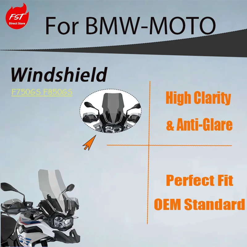 Upgrade No-Drill Windproof Windshield for BMW F750GS F850GS ADV, Enlarged Heightened Import Windscreen Replacement
