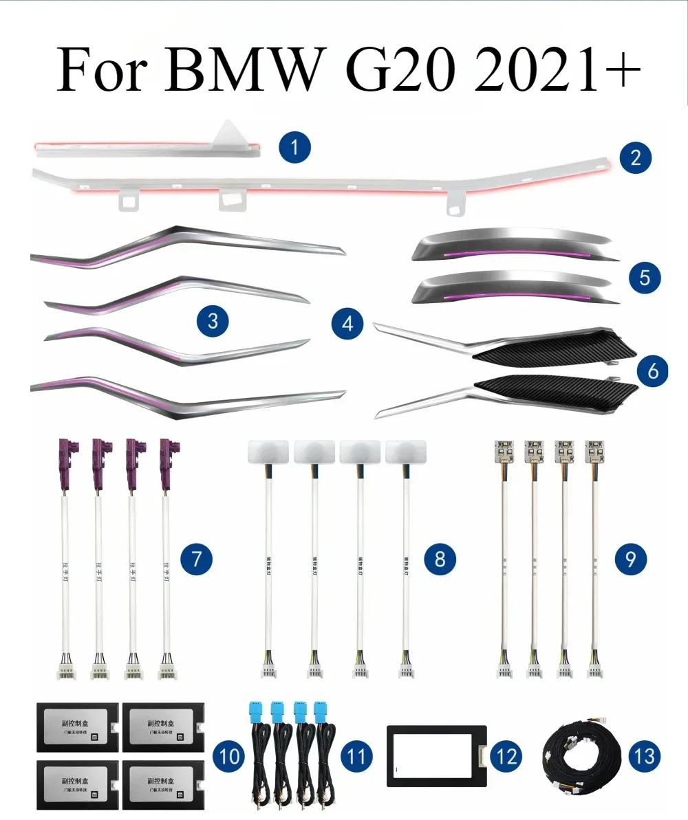 

Для BMW G20 2021+ динамическое освещение окружающей среды, внутреннее освещение, окружающий свет, пассажирская светящаяся отделка, седло