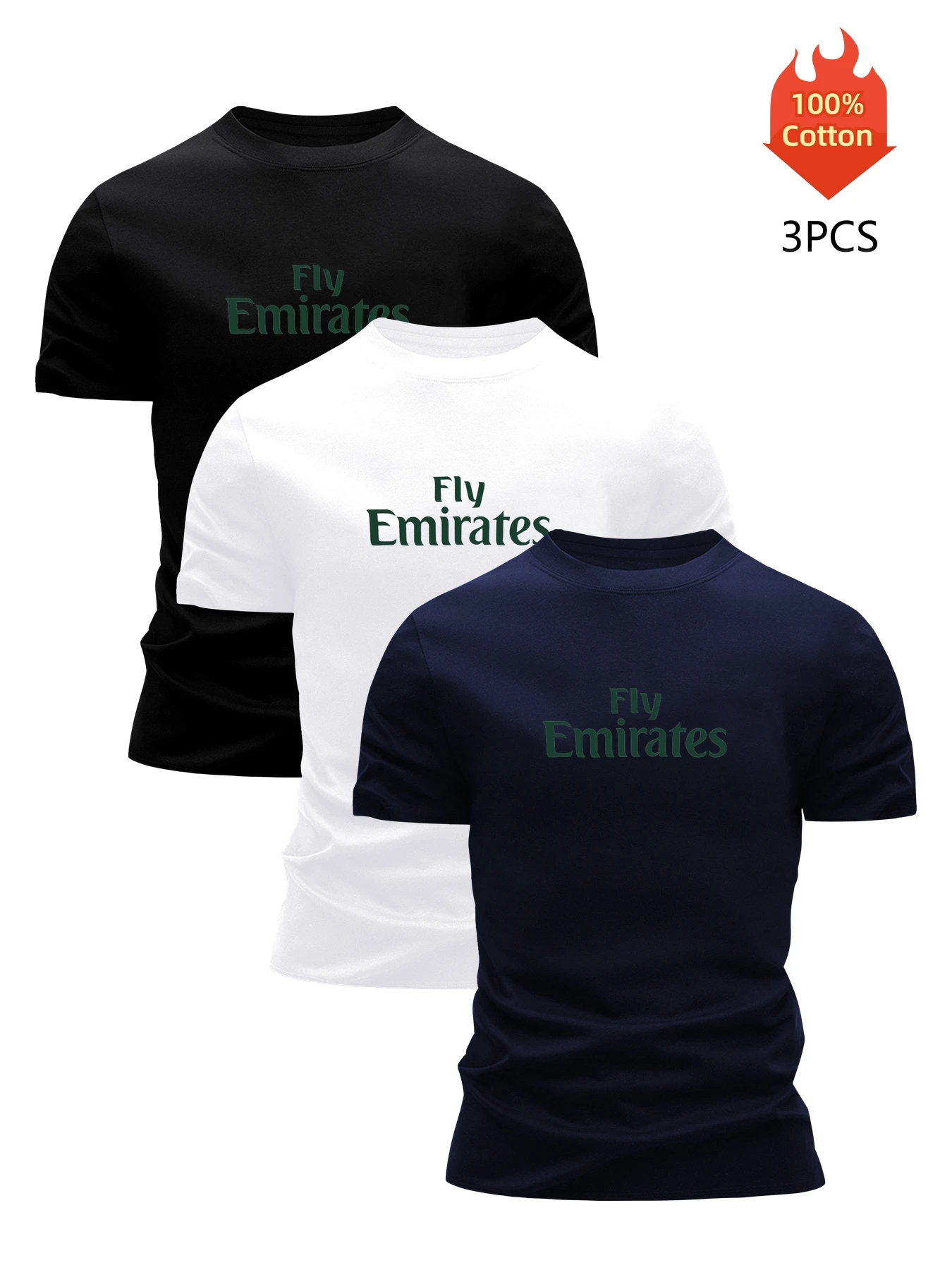 

3 Pack T-Shirt Men's 100% Cotton Graphic Printed Tees Funny Summer Blouse Casual Breathable Cool Luxury High Quality Clothing