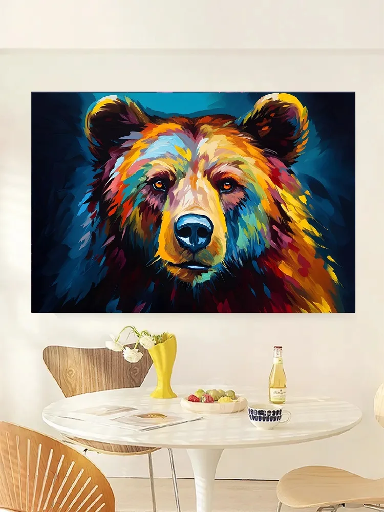 Colorful Bear Portrait Wildlife Anima Oil Painting Poster, Canvas Painting, Wall Art Prints, Picture for Living Room, Home Decor