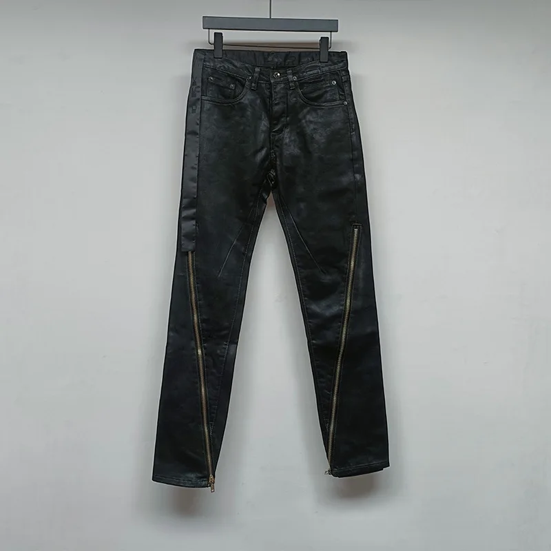Rick 2026 Leather Pants Long Pants RO Style Waxing with Double Zip Pulls and Adjustable Design Black High Street Long Pants