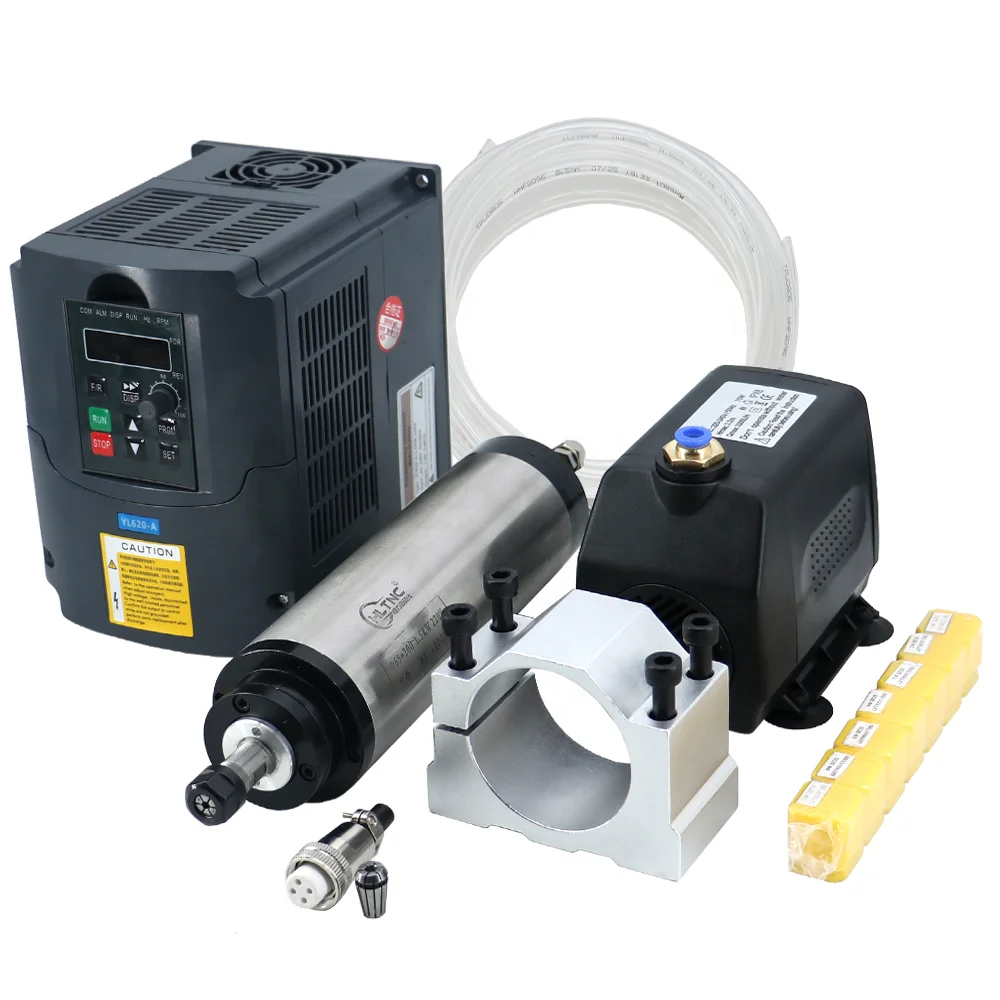 

HLTNC ER11 1.5kW 220V Spindle With 1.5 kw 220v Frequency Converter VFD 65mm Clamp 5 Meters Water Pipe and Collet Set for Cnc