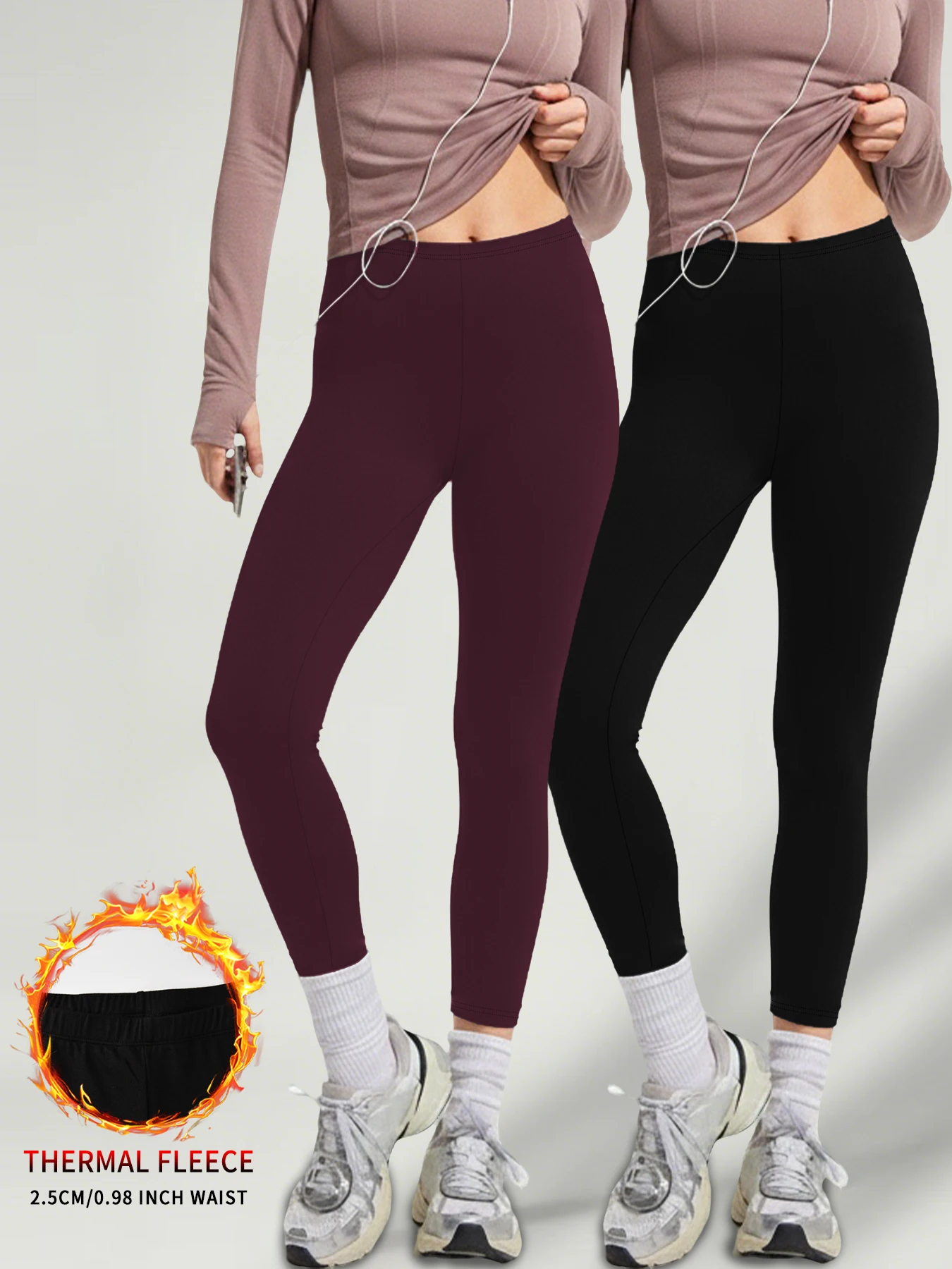 2 pack Women's fleece lining leggings with thermal technology. Designed for winter running, yoga and keeping warm during workout