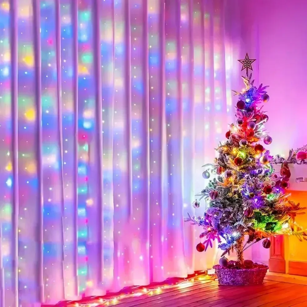 6x3/3x3/3x2/3x1 متر USB LED الستار سلسلة أضواء غرفة نوم عيد الميلاد جارلاند الجنية مصباح حفل زفاف ديكور المنزل الإضاءة #3