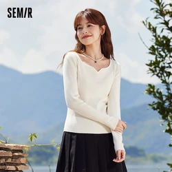 Semir-Suéter monocromático feminino, versátil, fino, camisa de fundo, temperamento, simples, suave, inverno, novo, 2023