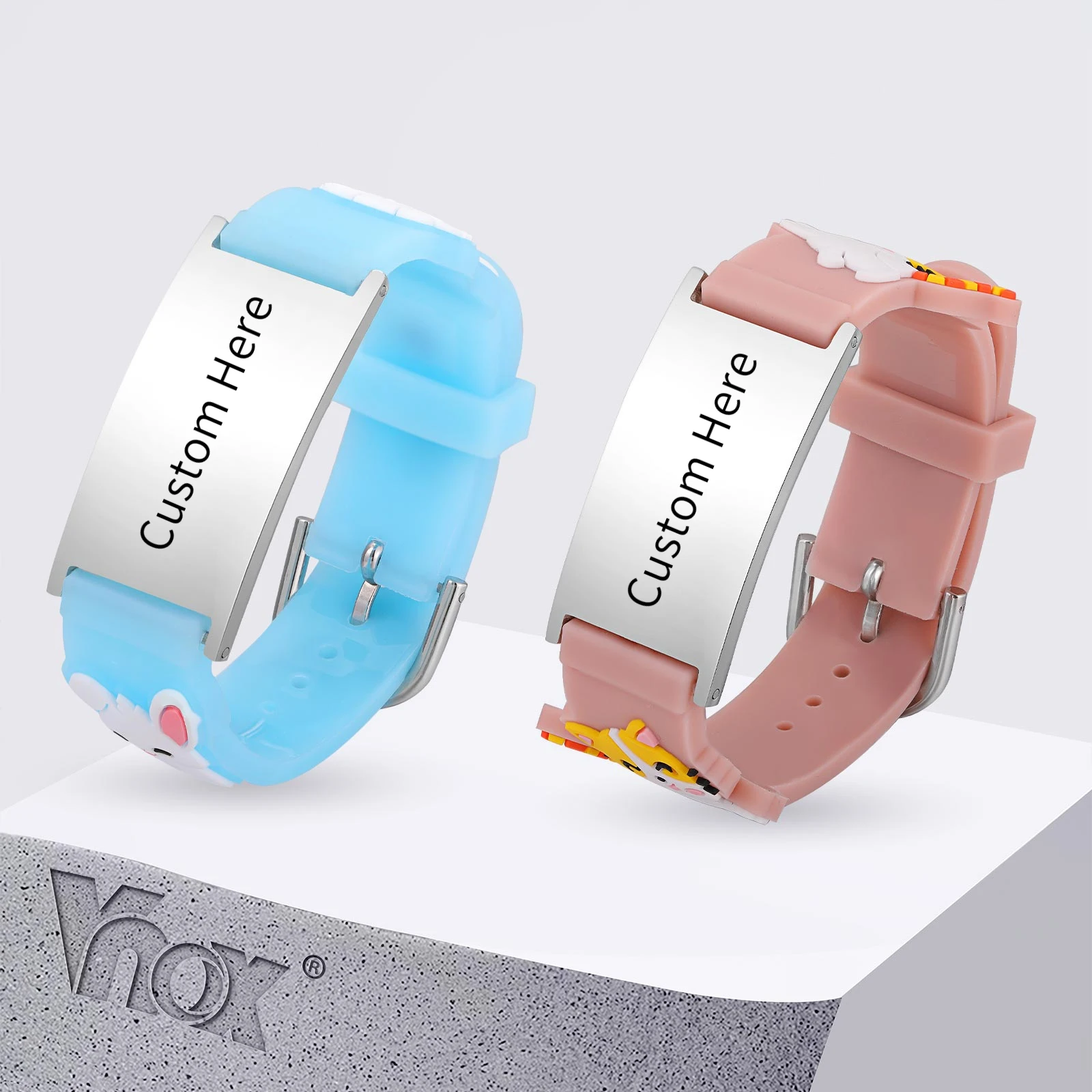 

Vnox Compact Watch Strap Bracelet For Baby, Stainless Steel Customizable Bar, Cute Animal Cartoon Wristband