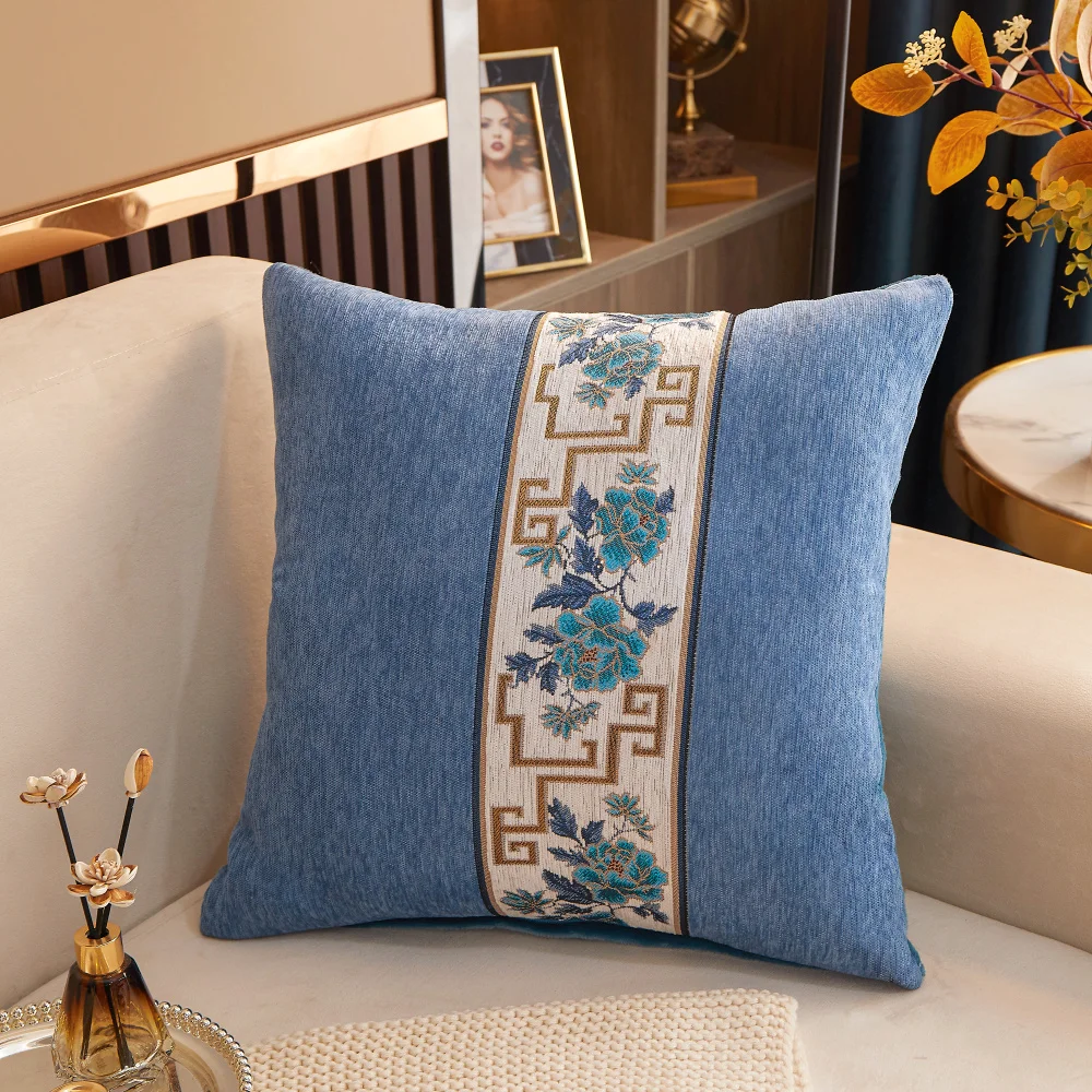 45x45cm Vintage Chenille Embroidery Chinese Style Pillow Cover Office Sofa Car Cushion Cover Living Room Decoration Pillow Case