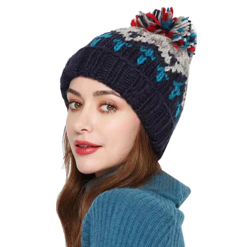 Winter Bonnets for Women Christmas Colorful Warm Woollen Hat All-match Ski Skullies Beanies Pom Pom Hats Earflaps Bomber Hats