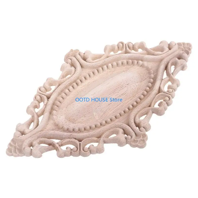 103a 4pcs الخشب المنحوت على عكس النقل البيضاوي زهرة الأثاث الأثاث الأثاث ديكور. #3