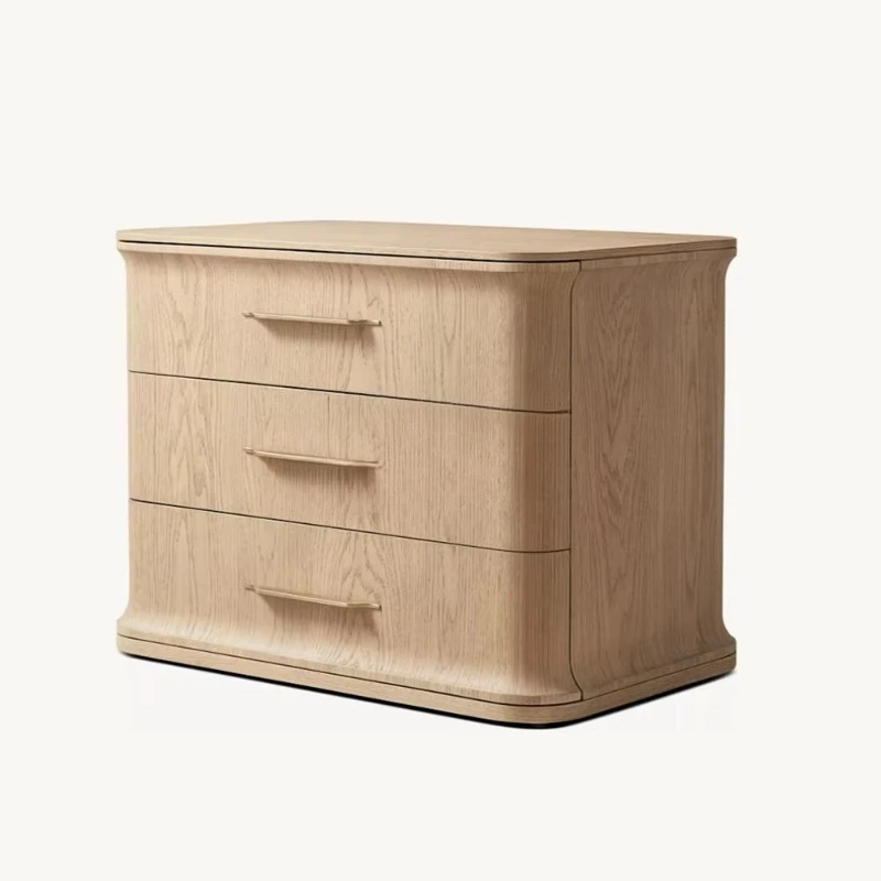 Three-drawer bedside table Solid wood Bedroom furniture Closed bedside table
