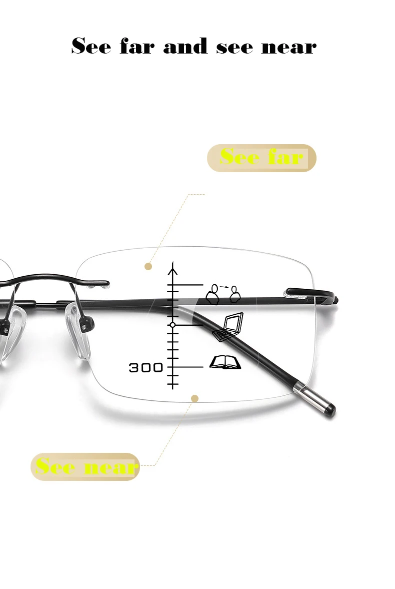 Ultra Licht Tr90 Randlose Progressive Multifokale Lesebrille Männer Titan Rahmen Anti Blau Licht Presbyopie Brillen 1,5 – Detail 6