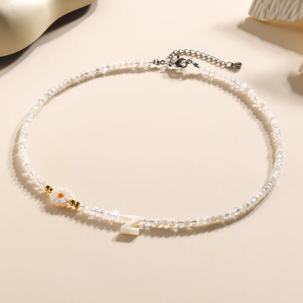 Bohemian Necklace Women's White Crystal Beads Initial Stainless Steel Pendant Luxury Designer Jewelry Girlfriend Gifts Wholesale image 6