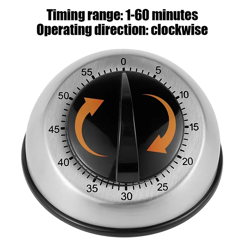 Stainless Steel 60 Minutes Mechanical Wind Up Time Reminder Countdown Timer Loud Ring Alarm Sound Analogue Clock Cooking