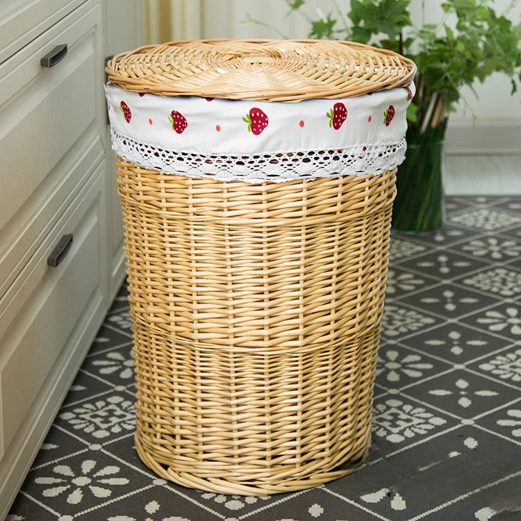 rattan woven storage basket with lid, detachable and washable dirty clothes storage bucket, woven basket, rattan