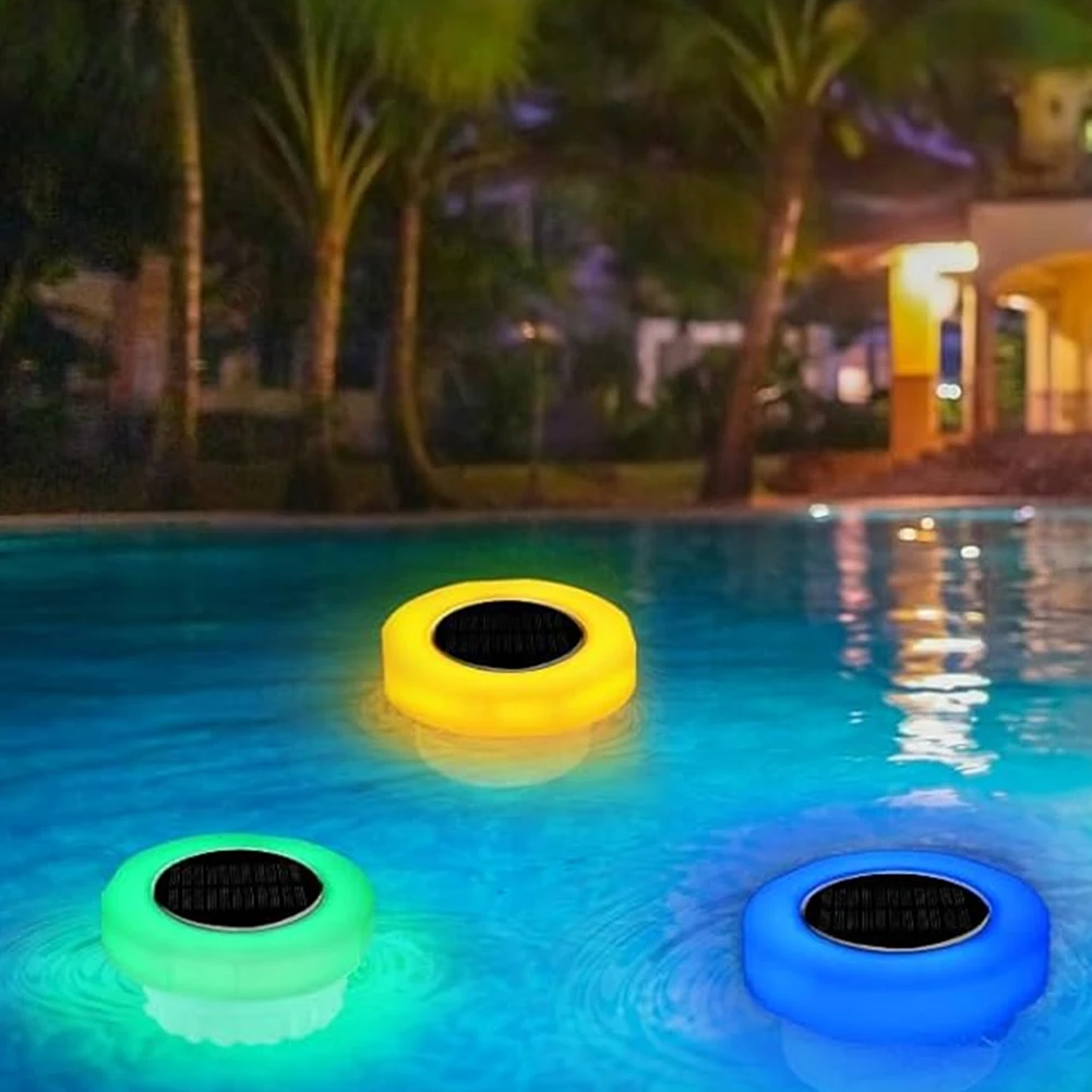 Solar Powered Chlorine Floating Water Cleaner with Colorful Light Pool Floating Chlorinator IP68 Waterproof for Pool Hot Tub