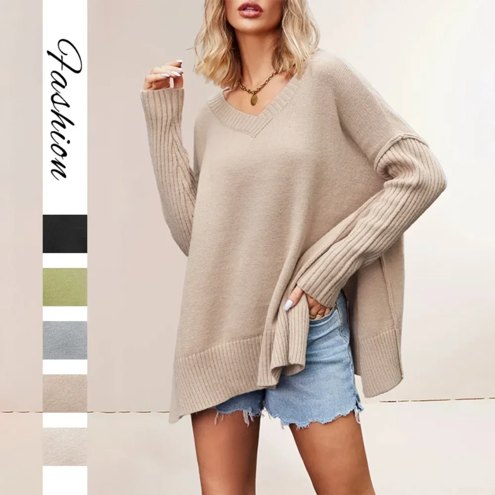 Women's V Neck  Knit Sweater New Autumn Winter Sexy Pullover Fashion Ladies Knit Top