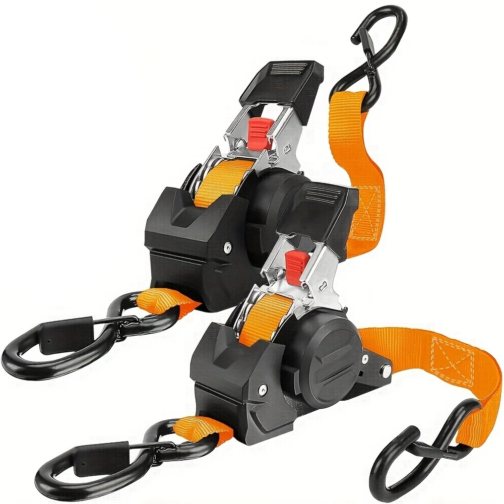 2pc Heavy Duty Retractable Tie Down Strap, Nylon Alloy Material, Strong Secure, For Cargo Camping Towing, Gift For Car Lovers