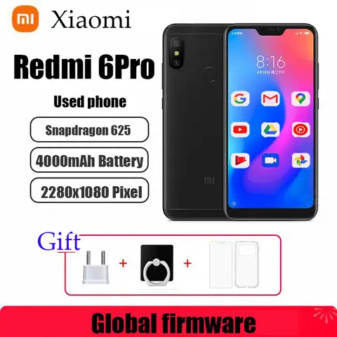 Xiaomi Redmi 6 Pro Snapdragon 글로벌 펌웨어625 픽셀 4000 MAh 배터리 듀얼 SIM 안드로이드 4G 스마트폰 3GB 32GB 중고 전화
