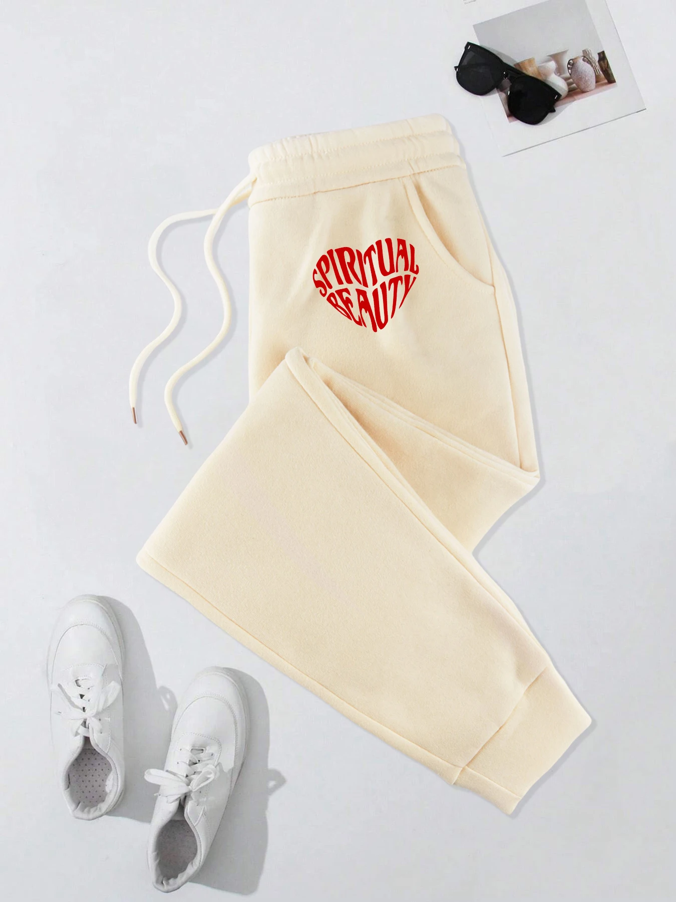 

Spiritual Beauty Heart Shape Prints Joggers Creative Fleece Trousers Vintage Comfortable Pants Fashion Autumn Warm Sweatpants