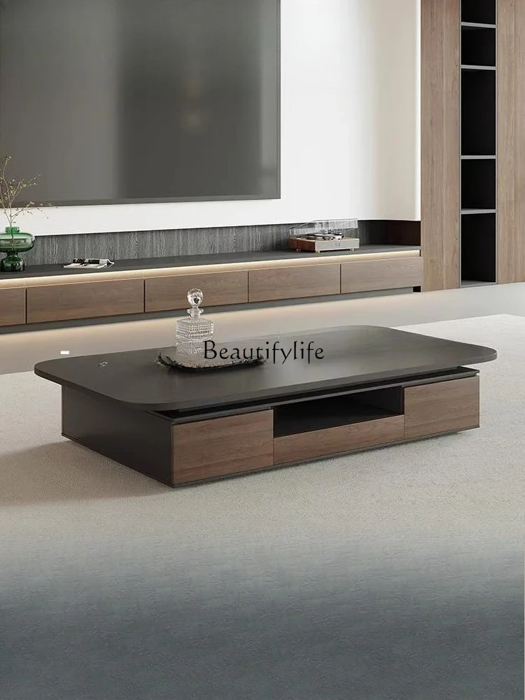 

Minimalist solid wood rounded corner coffee table living room household small apartment tea table