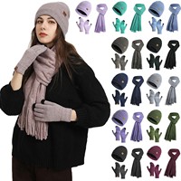 Three-piece Knit Hats Scarf Gloves Set Autumn Winter Warm Fashion Hat Women Men Cap Thick Wool Fashion 3pcs Sets Solid Color