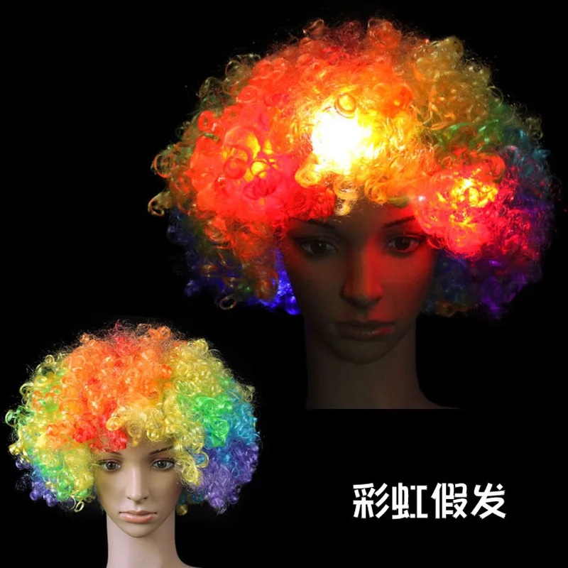 Funny Clown Curly Wigs Colorful Rainbow Wig Clown Headdress Circus Performance Halloween Party Clown Hat Explosive Head