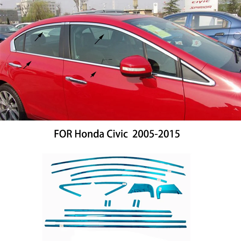

Подходит для Honda Civic 2005-2010 2011-2015, хромированная накладка на внешнее окно из нержавеющей стали, накладка на порог, боковая крышка