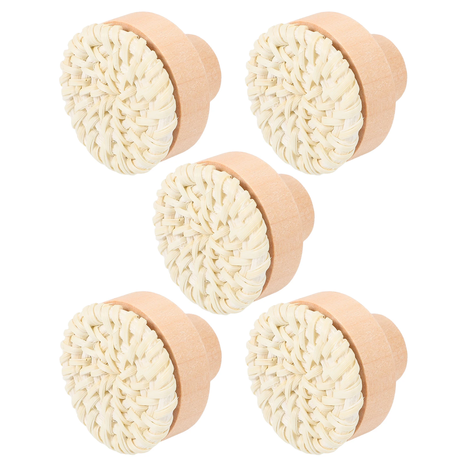 

5pcs Rattan For Dresser Wooden Drawer Pulls Natural Cabinet Rustic Decorative Kitchen Cabinet Hardware Durable Round Design Home