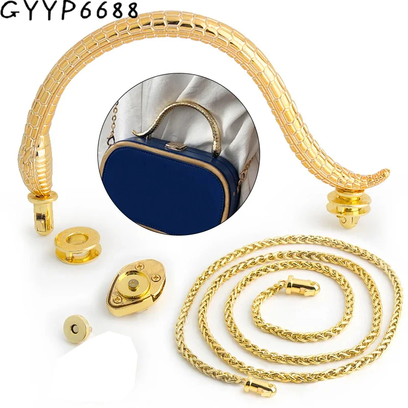 

1-5Sets K Gold Color Tote Bags Snake Handle Locks Handbags Purse Shoulder Replacement Chain Clasps Buckles Hardware Accessories