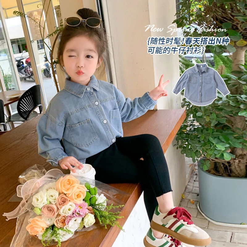 2024 New Fashion Korean Version Denim Jackets For Girls Coat Spring Summer Casual Kids Denim Shirts 2-12 Years Children Clothing