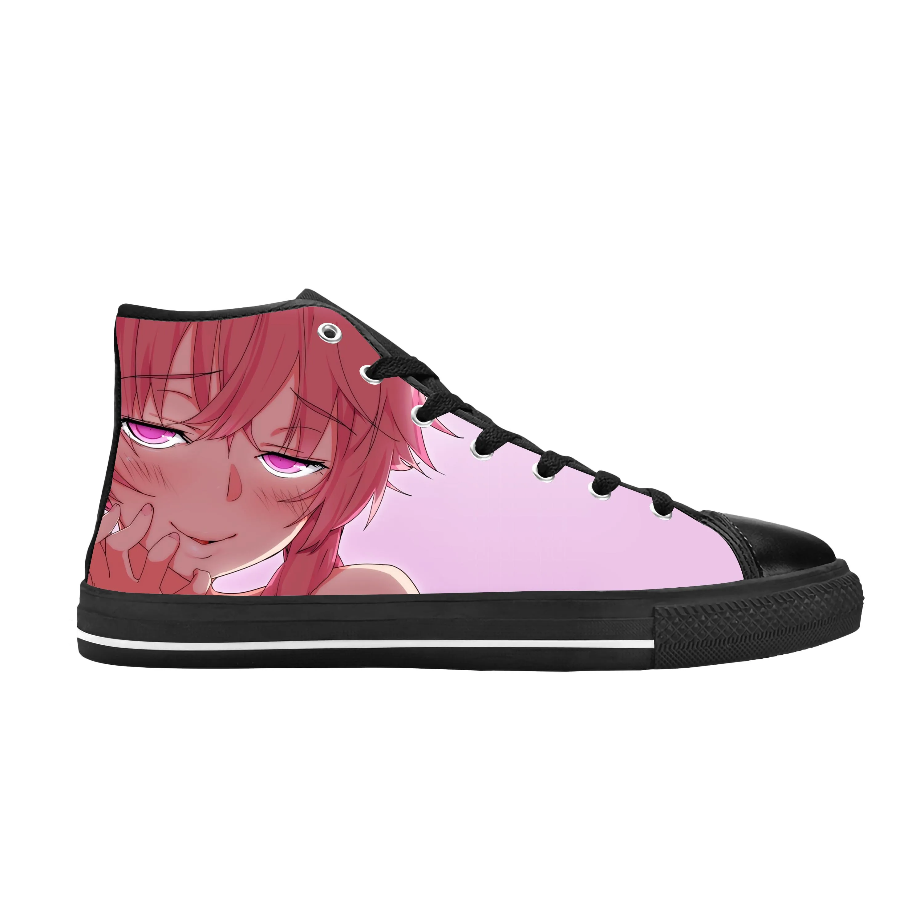 Japanese Anime Manga Future Diary Gasai Yuno Cute Casual Cloth Shoes High Top Comfortable Breathable 3D Print Men Women Sneakers